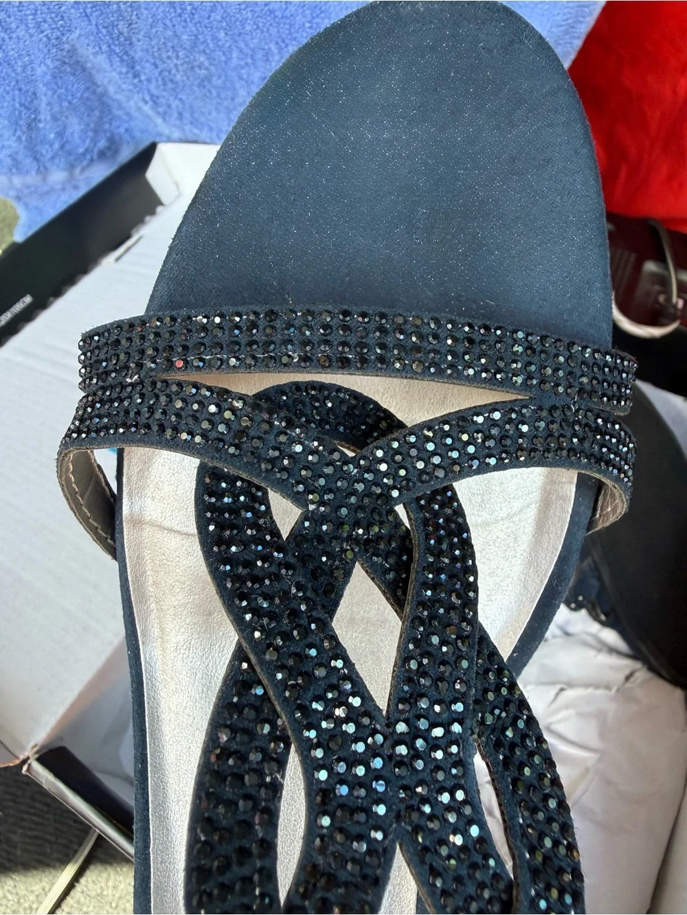 London Fog Black Crystal-Embellished Women’s Slingback Sandals